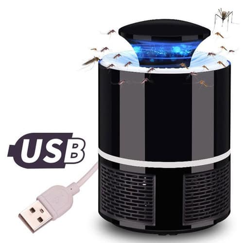 Air purifier with USB power and insect trap, black compact design, ideal for home or office use.
