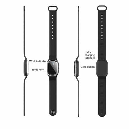 Smartwatch with work indicator, sonic horn, hidden charging interface, and gear button.