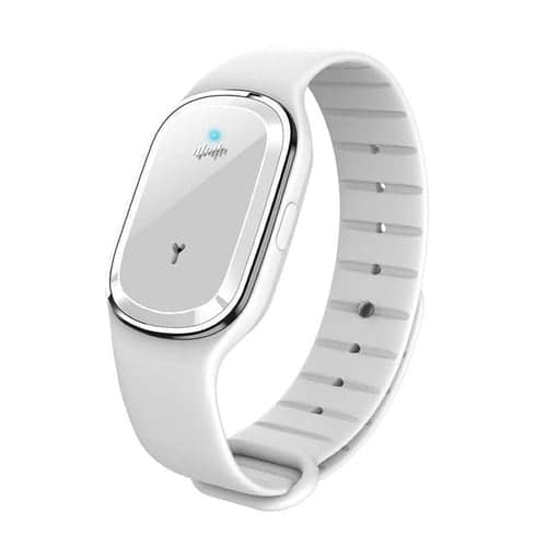 White fitness tracker smartwatch with sleek design and digital display.